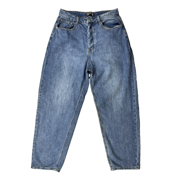 Pretty Little Thing Boyfriend Baggy Denim Jeans Women's US 10 Hi Rise Button Fly - Picture 1 of 16